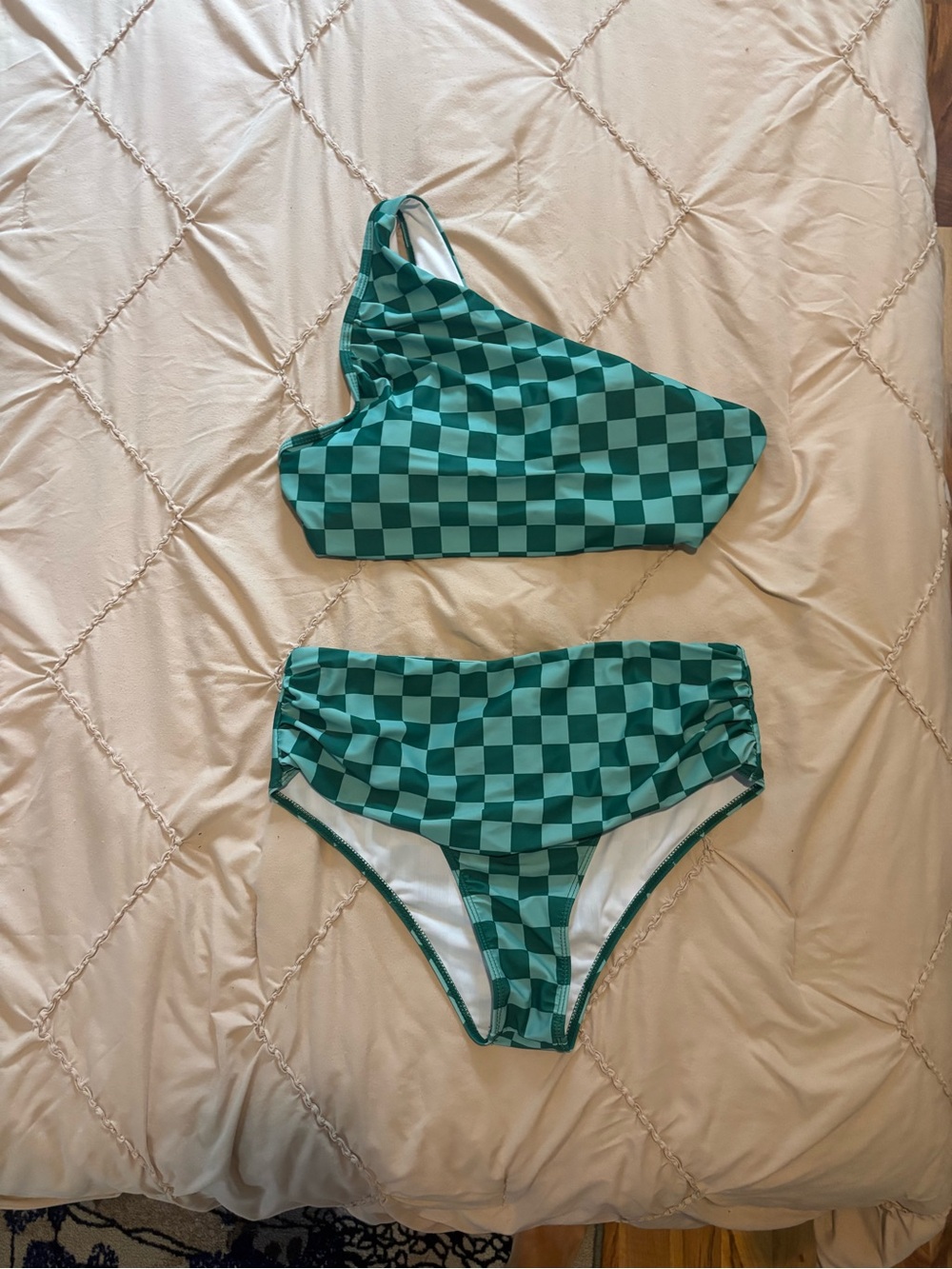 Women's Green Checkerboard Two-Piece Bikini Set